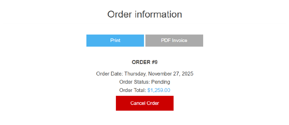 Cancel order option cancel button 